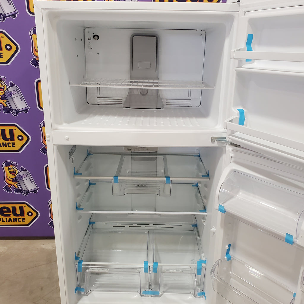 Pictures of Whirlpool 33" Wide Top Freezer 20.5 cu ft Refrigerator with Ice Maker and Frameless Glass Shelves and Flexi-Slide Bin WRT311FZDW - Open Box - Neu Appliance Outlet - Discount Appliance Outlet in Austin, Tx