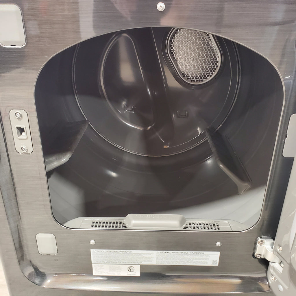 Samsung 5.0 cu. ft. Capacity Top Load Washer with Active WaterJet in Brushed Black WA50R5200AV - Certified Refurbished and Samsung Brushed Black 7.4 cu. ft. Smart Electric Dryer with Sensor Dry 16114 - DVE47CG3500V - New in Box