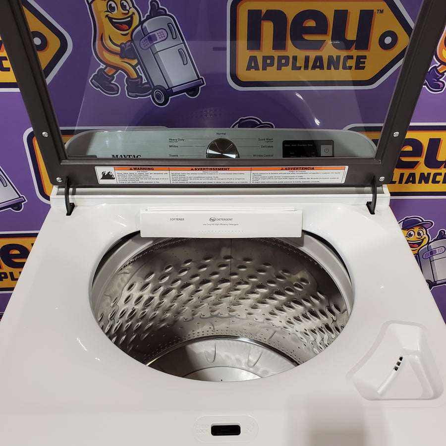 Maytag Top Load 4.8 cu ft Washer with Deep Fill and Slow-Close Glass Lid MVW6200KW - Scratch & Dent (Minor) and Maytag 7.0 cu ft Electric Dryer with Moisture Sensing and Quick Dry Cycle 16231 - MED6200KW - Scratch & Dent (Moderate)