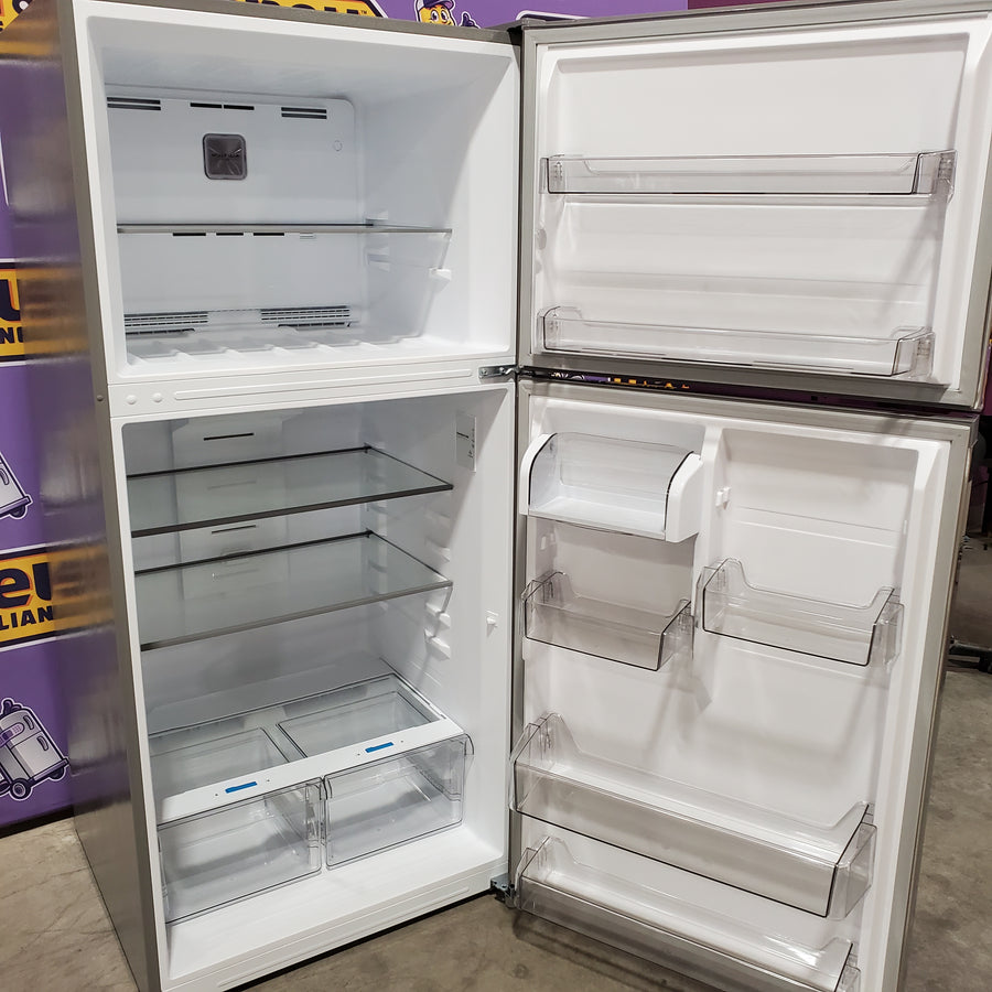 Midea 18 Cu. Ft. Stainless Garage Ready Top Freezer Refrigerator in Stainless Steel 22231SD328 - MRT18D3BST - Scratch & Dent (Major)