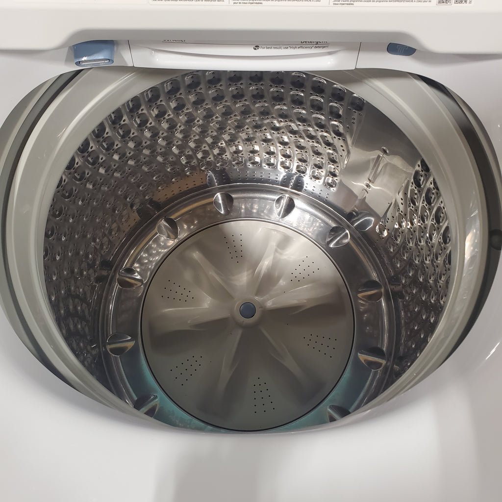 Pictures of Samsung White Top Load 5.0 Cu. Ft. Washer with Active Water Jet WA50R5200AW - Certified Refurbished and Samsung White Electric 7.4 Cu. Ft. Dryer with Sensor Dry DVE50R5200W - Scratch and Dent (Minor) - Neu Appliance Outlet - Discount Appliance Outlet in Austin, Tx