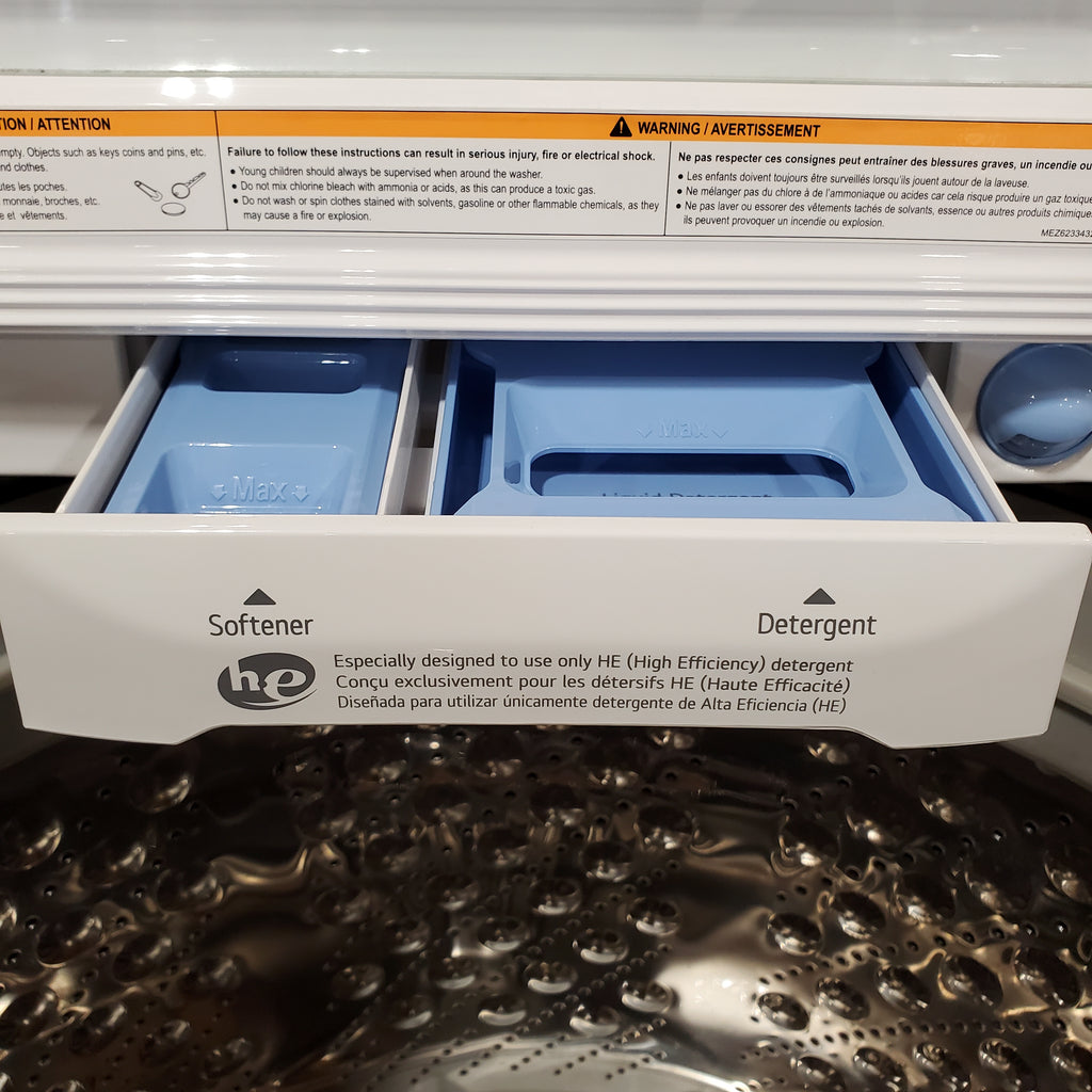 LG White Top Load 5.0 Cu. Ft. Mega Capacity Washer with TurboDrum Technology 25137SD708 - WT7150CW - Scratch & Dent (Minor)