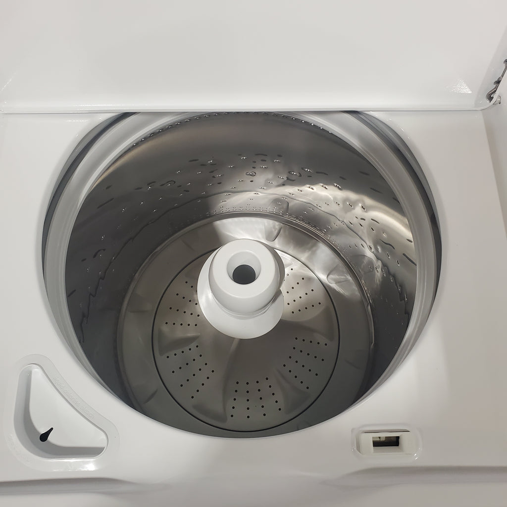 Pictures of Amana White Top Load 3.8 Cu. Ft. Washer with High Efficiency Agitator NTW4519JW and Amana White Electric 6.5 Cu. Ft. Dryer with Wrinkle Prevent Option NED4655EW - Scratch and Dent (Minor) - Neu Appliance Outlet - Discount Appliance Outlet in Austin, Tx