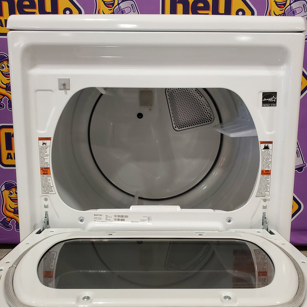 Pictures of Maytag 4.7 cu. ft. Smart Top Load Washing Machine with Extra Power Button and Deep Fill option MVW6230HW - Open Box and Maytag ENERGY STAR Smart Capable 7.4 cu. ft. Electric Steam Dryer with Extra Power Button MED7230HW - Open Box - Neu Appliance Outlet - Discount Appliance Outlet in Austin, Tx