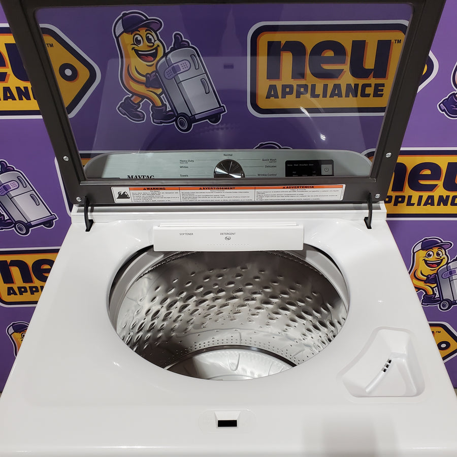 Maytag Top Load 4.8 cu ft Washer with Deep Fill and Slow-Close Glass Lid MVW6200KW - Scratch & Dent (Minor) and Maytag 7.0 cu ft Electric Dryer with Moisture Sensing and Quick Dry Cycle 16241 - MED6200KW - Scratch & Dent (Moderate)