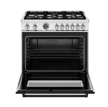 Pictures of Bertazzoni 36 inch Dual Fuel Range, 6 Brass Burners and Cast Iron Griddle, Electric Self-Clean Oven 11131SD63 - MAST366DFSXT - Open Box - Neu Appliance Outlet - Discount Appliance Outlet in Austin, Tx