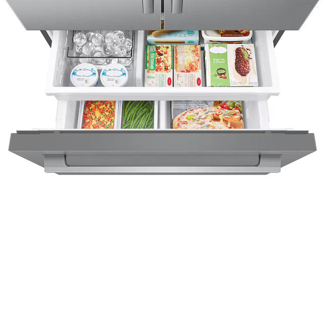 Samsung 36 in. 29 cu. ft. Standard Depth 3-Door French Door Refrigerator in Stainless Steel w/Zero Clearance and Dual Ice Maker RF70H30GER - Scratch & Dent (Minor)