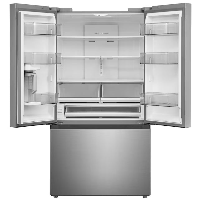 Midea Counter-Depth PLUS 26.5-cu ft 3 -Door 36-in Wide French Door Refrigerator with Dual Ice Maker ENERGY STAR Certified in Stainless Steel MRF27I6BST - Scratch & Dent (Major)