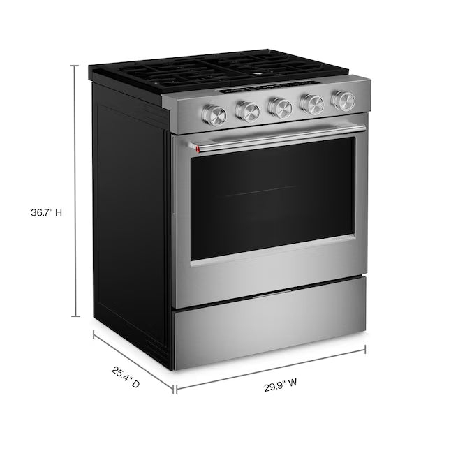 KitchenAid 30-in 5 burners 5-cu ft Air Fry Convection Oven Slide-in Natural Gas in PrintShield Stainless Finish KSGS430SPS - Open Box