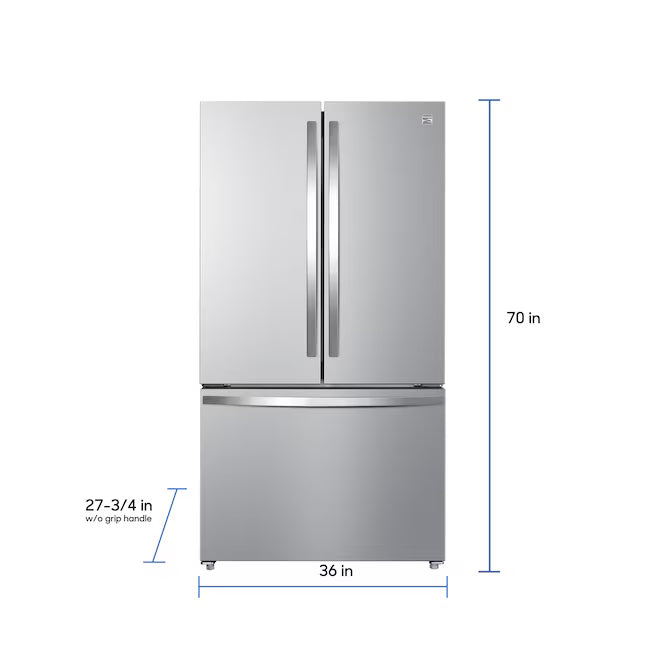 Kenmore Counter-Depth 20.3-cu ft 36-in Wide French Door Refrigerator with Ice Maker ENERGY STAR Certified in Stainless Steel 897.75515320 - Scratch & Dent (Moderate)