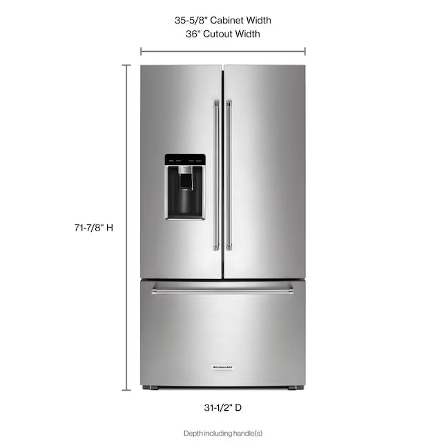 KitchenAid 23.8 cu. ft. Counter-Depth French Door Platinum Interior Refrigerator with PrintShield™ Finish 31133SD123 - KRFC704FPS - Scratch and Dent (Moderate)