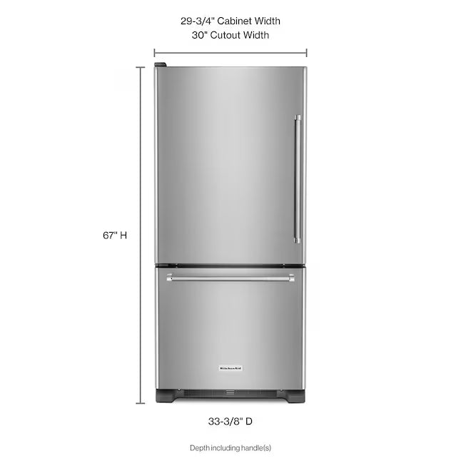 KitchenAid 18.7 cu. ft. Bottom Freezer Refrigerator in Stainless Steel 31133SD136 - KRBL109ESS - Scratch & Dent (Moderate)
