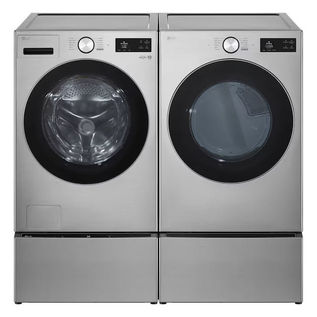 LG 5.0 cu. ft. Mega Capacity Smart Front Load Washer with TurboWash® 360° and AI Sensing WM5800HVA - Scratch & Dent (Minor) and LG 7.4-cu ft Stackable Vented Electric Dryer with Steam Cycle in Graphite Steel DLEX5800V - Scratch & Dent (Minor)