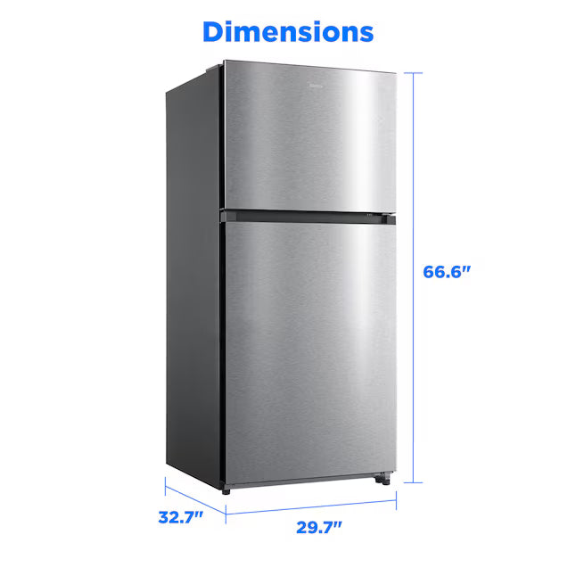 Midea Fingerprint Resistant 20.5-cu ft Standard-Depth 30-in Wide Top-Freezer Refrigerator Garage Ready ENERGY STAR Certified in Stainless Steel MRT21D3BST - Scratch & Dent (Minor)