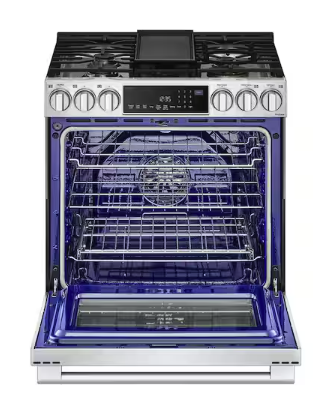LG STUDIO 6.3 Cu. Ft. SMART Slide-In Gas Range With Instaview And Air Fry In Stainless Steel LSGS6338F - Open Box