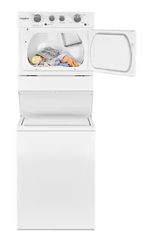 Whirlpool Long Vent Stacked 3.5 Cu. Ft. Laundry Center with 9 Wash Cycles, Auto Dry Technology, and Dual Action Agitator with Fabric Softener Dispenser WETLV27HW - Certified Refurbished