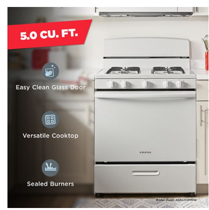 Pictures of Amana Gas 30" Range with Easy Clean Glass Door and Temp Assure Cooking System in White AGR4203MNW - Scratch and Dent (Minor) - Neu Appliance Outlet - Discount Appliance Outlet in Austin, Tx