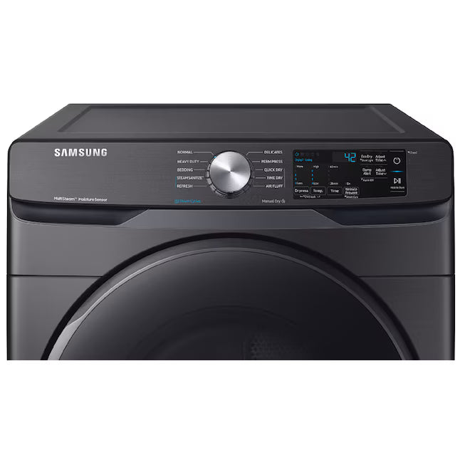 Samsung 7.5-cu ft Stackable Vented Electric Dryer with Steam Cycle in Fingerprint Resistant Black Stainless Steel DVE45R6100V - Scratch & Dent (Moderate)