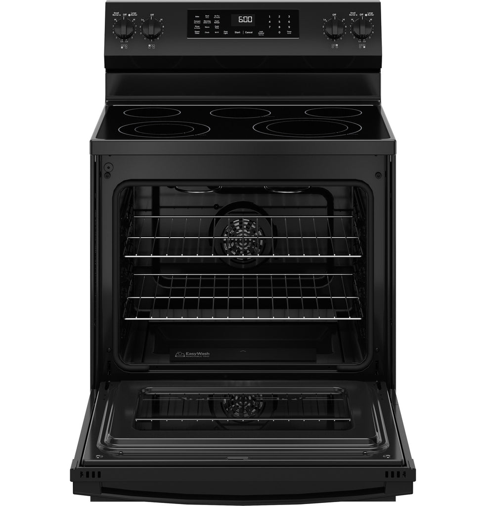 Pictures of GE® ENERGY STAR® 30" Free-Standing Electric Convection Range with No Preheat Air Fry and EasyWash™ Oven Tray GRF600AVBB - New in Box - Neu Appliance Outlet - Discount Appliance Outlet in Austin, Tx