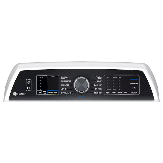 GE Profile 7.4 cu. ft. Smart Electric Dryer in White with Steam, Sanitize Cycle, and Sensor Dry, ENERGY STAR PTD70EBSTWS- Scratch & Dent (Moderate)