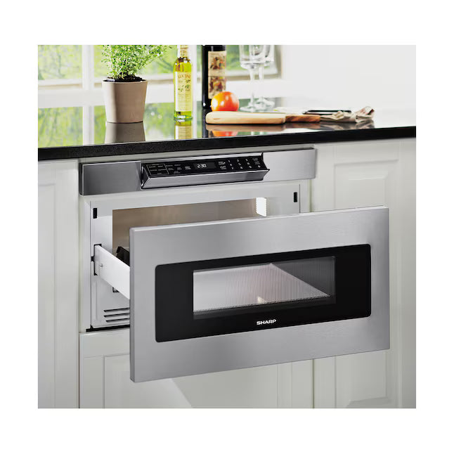 Sharp 30 inch Stainless Steel Sharp 1.2 cu. ft. Built In Microwave Drawer with Easy Touch Automatic Drawer System SMD3070ASY - Scratch & Dent (Minor)