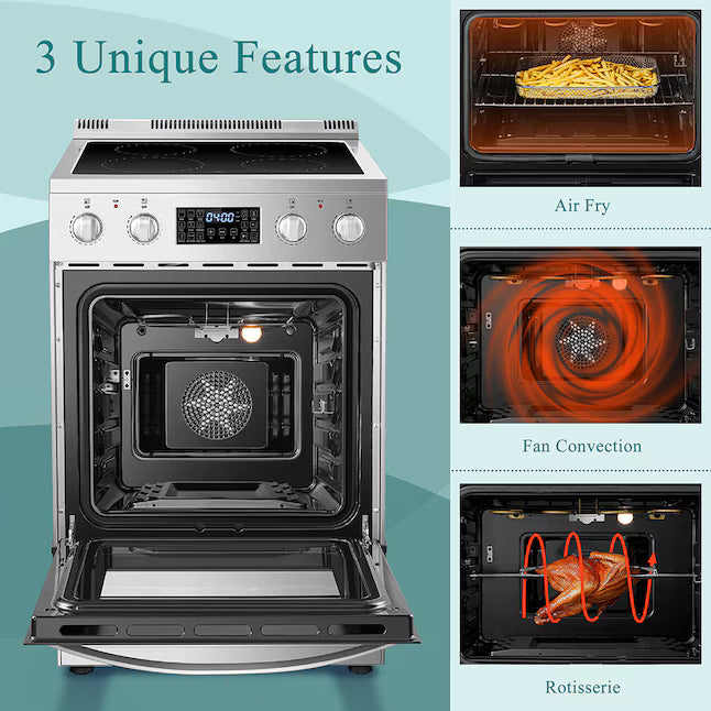 Lanbo 24 in. 4 Burner Elements Freestanding Electric Range in Stainless Steel with Air Fry, Rotisserie and True Convection 251315SD1150 - LBERT24RCSAA - Scratch & Dent (Minor)