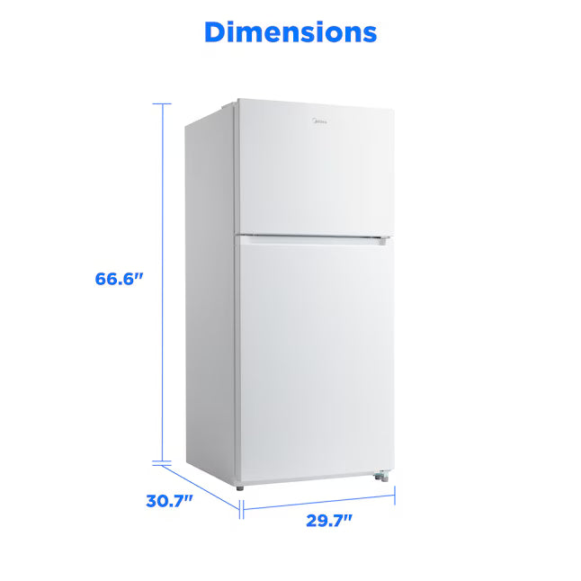 Midea Garage Ready Top Freezer 18.1 Cu. Ft. Refrigerator with Gallon sized Door Bins and Ice Maker Ready MRT18D3BWW - Scratch and Dent (Minor)