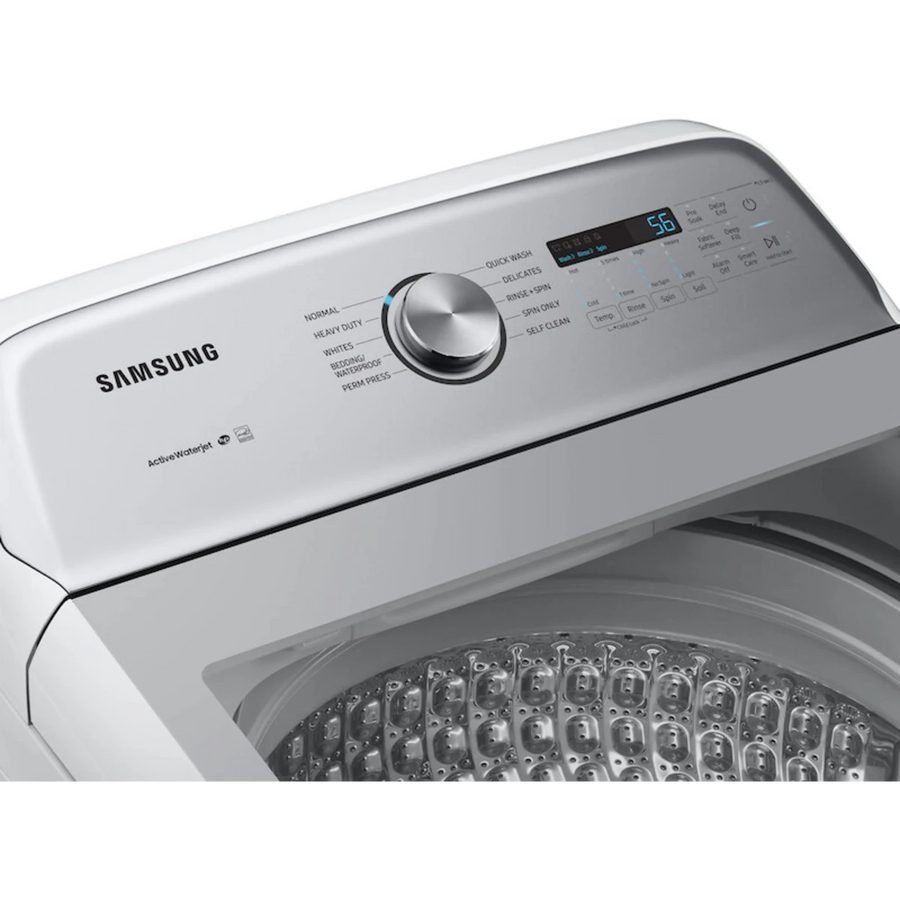 Samsung ENERGY STAR 5.0 cu. ft. Top Load Washing Machine with Active Water Jet WA50R5200AW - Certified Refurbished and Samsung 7.4 cu. ft. Vented Gas Dryer with Sensor Dry in White DVG50R5200W - Certified Refurbished