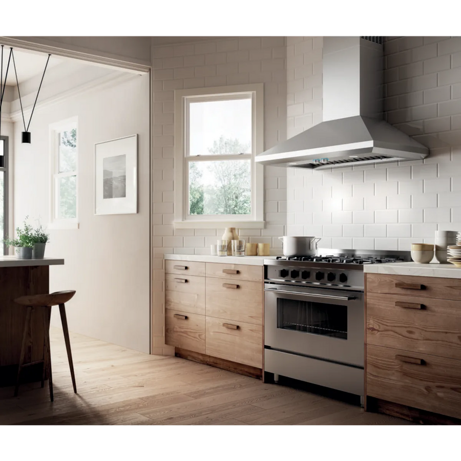 Elica Wall Mount Range Hood with 4-Speed, Fully Retractable Rotating Knobs, and LED Lighting ELN148SS - Open Box