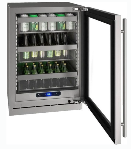 U-Line 24 Inch Undercounter Refrigerator with 5.2 cu. ft. Capacity, 94-Bottle Capacity, 148-Can Capacity, LED Lighting, Digital Touch Pad Control, Convection Cooling, and Reversible Soft Close Door UHRE524SS81A - Scratch & Dent (Minor)