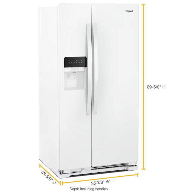 Whirlpool 24.6-cu ft Standard-Depth Side-by-Side Refrigerator with Ice Maker, Water and Ice Dispenser in White WRS315SDHW - Scratch & Dent (Minor)