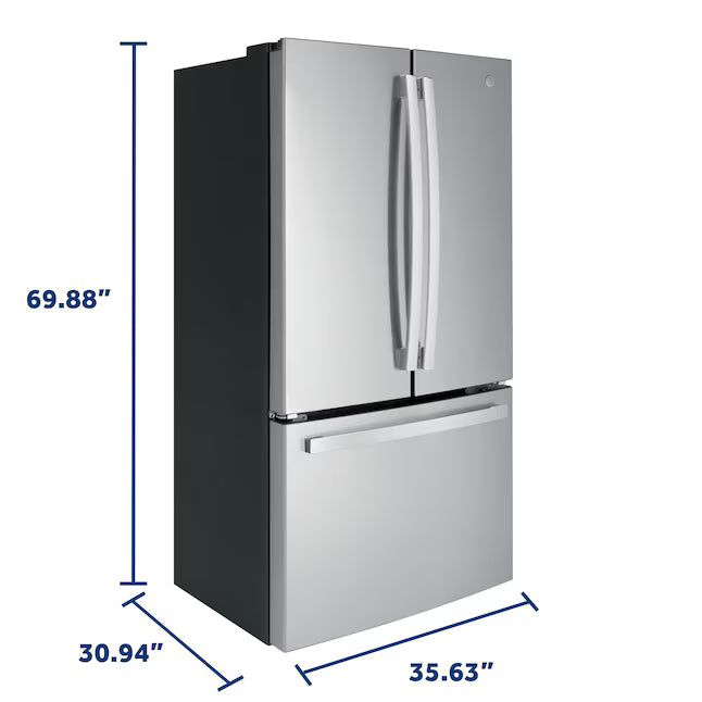 GE 36 in. Wide 21.9 Cu. Ft. French Door Counter Depth Refrigerator with Internal Water Dispenser in Stainless Steel GWE22JYMFS - Scratch & Dent (Moderate)