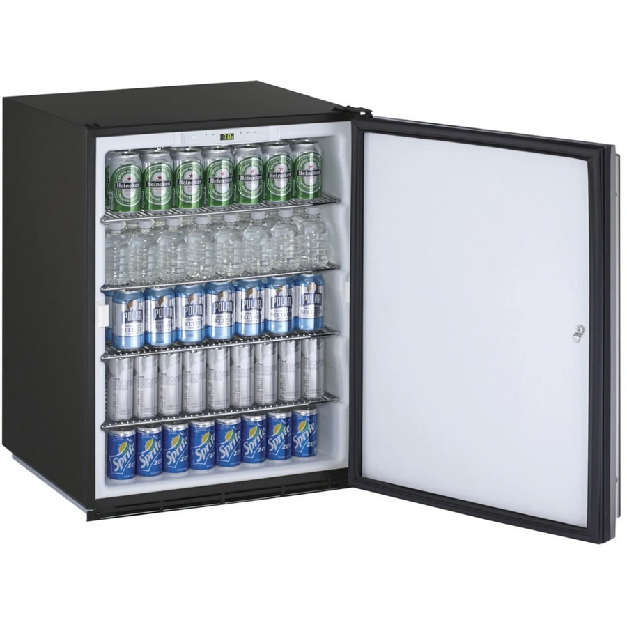 U-Line 24 Inch Compact Refrigerator with 5.3 cu. ft. Capacity, 4 Chrome Plated Wire Shelves, Convection Cooling System, Digital Touch Pad Control, Reversible Door Swing, Door Lock, ADA Compliant, and Sabbath Mode U-ADA24RINT - Open Box