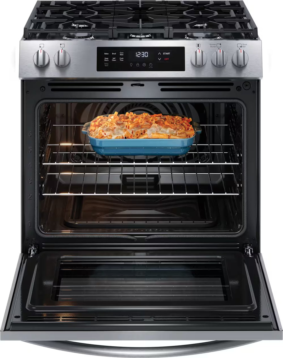 Frigidaire 5 Burners 5.1-cu ft Convection Oven Slide-In Natural Gas Range in Stainless Steel FCFG3083AS - Scratch & Dent (Minor)
