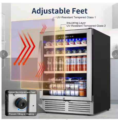 TITTLA 24 in. Single Zone 220 Plus Cans Beverage Refrigerator in Silver with Built-in Beverage Cooler 25136SD657 - KMBR150 - Scratch & Dent (Minor)