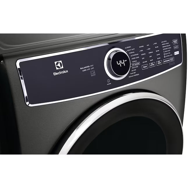 Electrolux Titanium Front Load 600 Series 4.5 Cu. Ft. Washer with Smartboost ELFW7637AT - Scratch & Dent (Minor) and Electrolux 8 cu. ft. vented Front Load Stackable 600 Series Electric Dryer in Titanium with LuxCare Dry 16245 - ELFE7637AT - Open Box