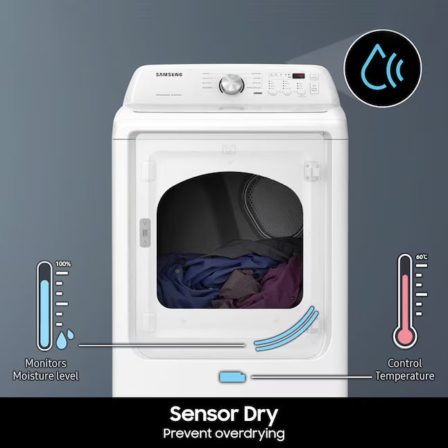 Samsung 7.2 cu. ft. Electric Dryer with Sensor Dry in White 22136SD255 - DVE45T3200W - Open Box