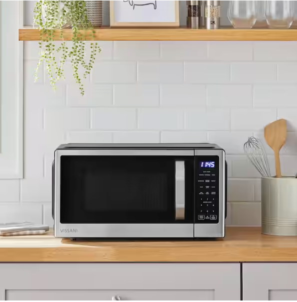 Vissani 21 in. 1.1 cu. ft. 1000-Watt Countertop Microwave Oven in Fingerprint Resistant Stainless Steel and Bar Handle SA617 - VSCMWE11S2W2102 - New in Box