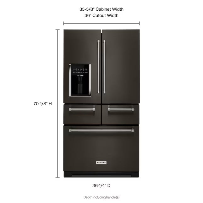 KitchenAid Standard-Depth 25.8-cu ft 5-Door with Ice Maker in Black Stainless Steel with PRINTSHIELD Finish 31134SD225 - KRMF706EBS - Scratch & Dent (Minor)
