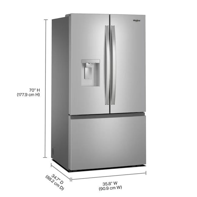 Whirlpool 30 Cu. Ft. French Door Refrigerator with Dual Ice Makers with Fingerprint-Resistant Stainless Finish WRFF3736SZ - Scratch & Dent (Major)