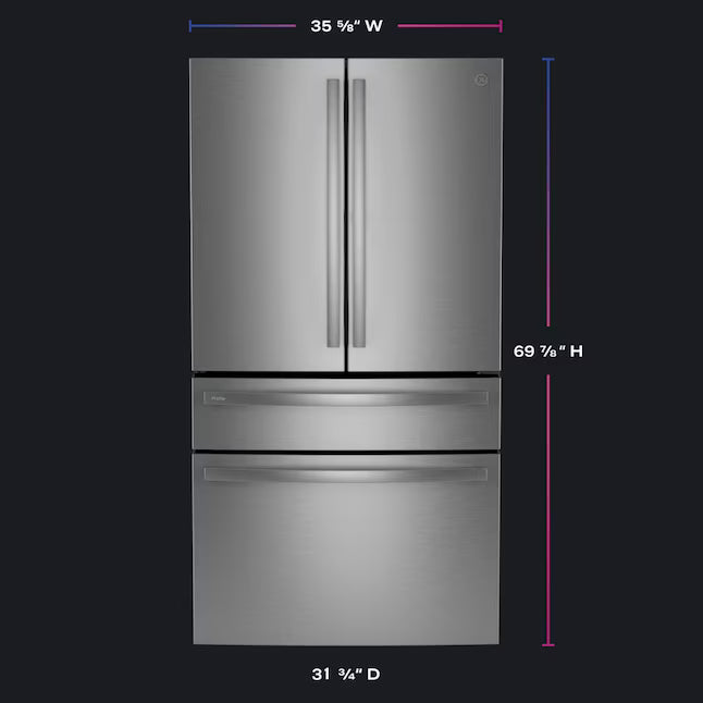 GE 23.2 cu. ft. Counter-Depth Fingerprint Resistant 4-Door French-Door Refrigerator w/ Dual-Dispense AutoFill Pitcher 31133SD135 - PJE23BYWFS - Scratch & Dent (MInor)