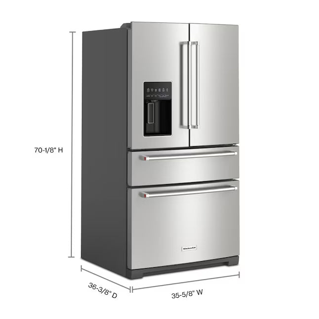 KitchenAid PrintShield Stainless 26.2 Cu. Ft. Multi-Door French Door Refrigerator with Platinum Interior and FreshChill™ Full-Width Refrigerated Drawer 22131SD105 - KRMF536RPS - Open Box
