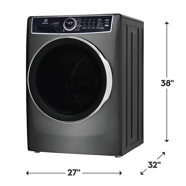 Electrolux Titanium Front Load 600 Series 4.5 Cu. Ft. Washer with Smartboost ELFW7637AT - Scratch & Dent (Minor) and Electrolux 8 cu. ft. vented Front Load Stackable 600 Series Electric Dryer in Titanium with LuxCare Dry 16245 - ELFE7637AT - Open Box