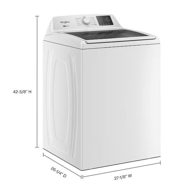 Whirlpool 4.2-4.3 Cu. Ft. Top Load Washer with 2-in-1 Removable Agitator and Soft Close Glass Lid WTW4307SW - Scratch & Dent (Minor) and Whirlpool 7.0 cu. ft. Electric Dryer with Adaptive Dry and Wrinkle Shield™ Option WED4307SW - Open Box
