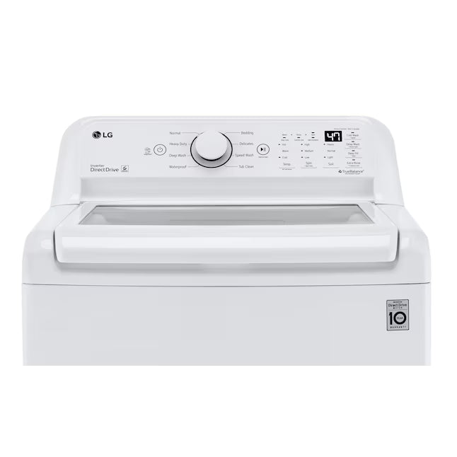 LG 4.3 cu. ft. Ultra Large Capacity Top Load Washer with 4-Way™ Agitator WT7005CW - Scratch & Dent (Minor) and LG 7.3 Cu. Ft. Electric Rear Control Ultra Large Capacity Dryer with Sensor Dry DLE6100W - Open Box