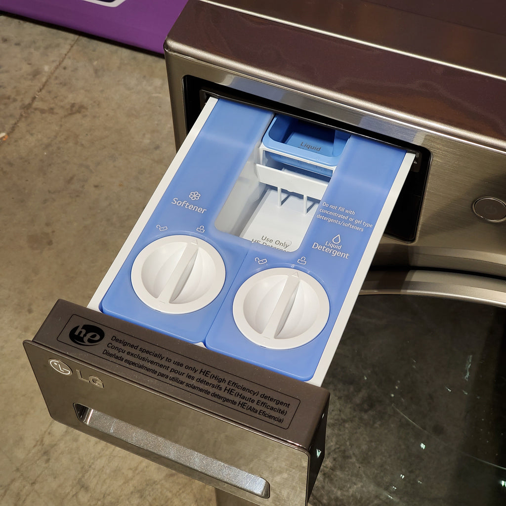 LG 4.5 cu. ft. Smart Front Load Washer with TurboWash® 360° and ezDispense® WM5700HVA - Scratch & Dent (MInor) and LG Smart Mega Capacity 7.8 Cu. Ft. Front Load Dryer with Dual Inverter Heat Pump Technology 16113 - DLHC5502V - Open Box