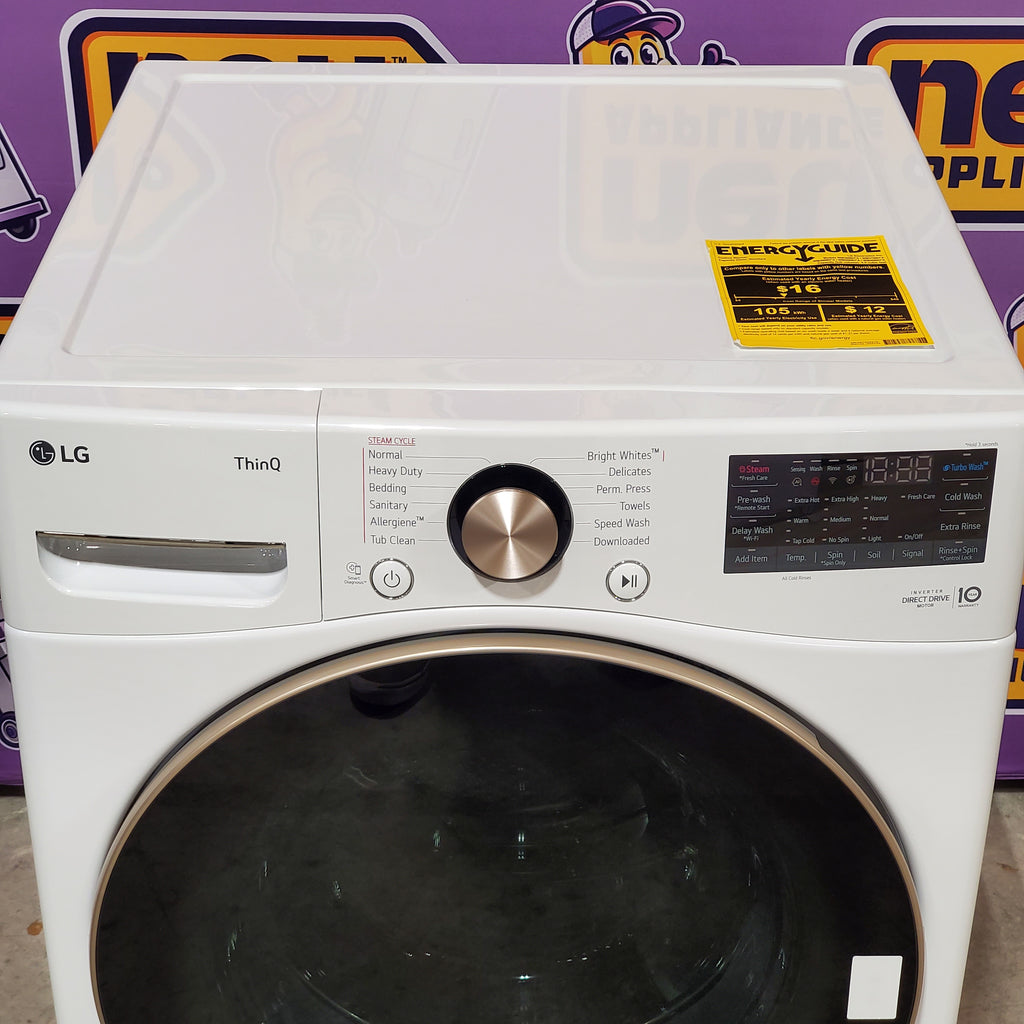 LG 4.5 cu. ft. Front Load Washer with Steam and Built-In Intelligence in White 21SD23 - WM4000HWA - Scratch & Dent (Minor)