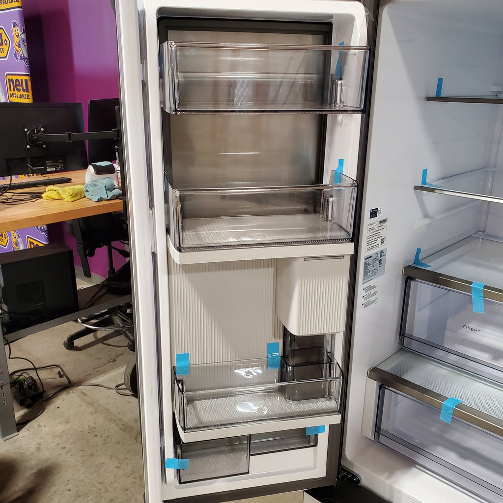 Samsung Bespoke White Glass 3 Door French Door 30 Cu. Ft. Refrigerator with Beverage Center 3SD878 - RF30BB660012 - Scratch & Dent (Minor)