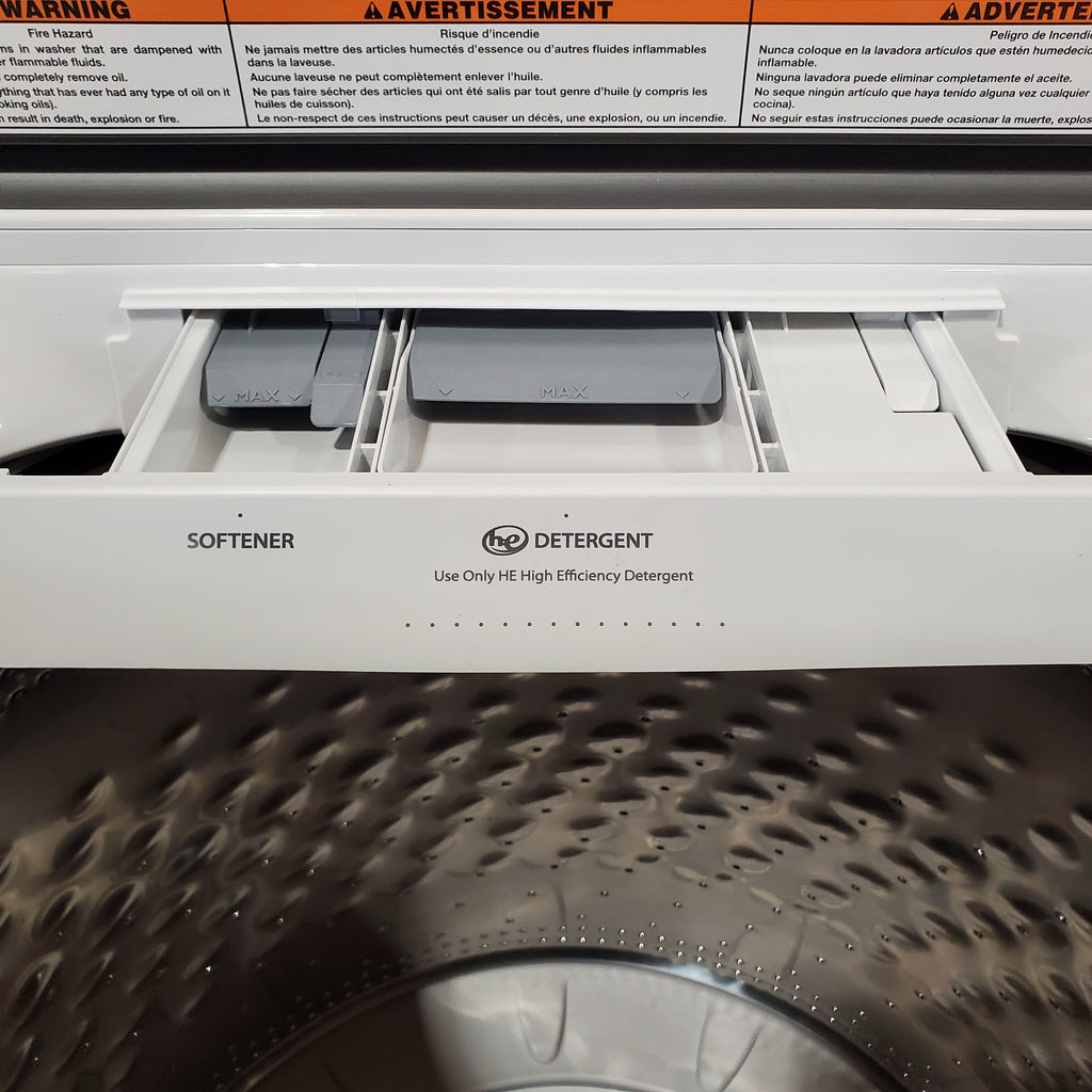 Pictures of Maytag Top Load 4.8 cu ft Washer with Deep Fill and Slow-Close Glass Lid MVW6200KW - Scratch & Dent (Minor) and Maytag 7.0 cu ft Electric Dryer with Moisture Sensing and Quick Dry Cycle 16218 - MED6200KW - Open Box - Neu Appliance Outlet - Discount Appliance Outlet in Austin, Tx