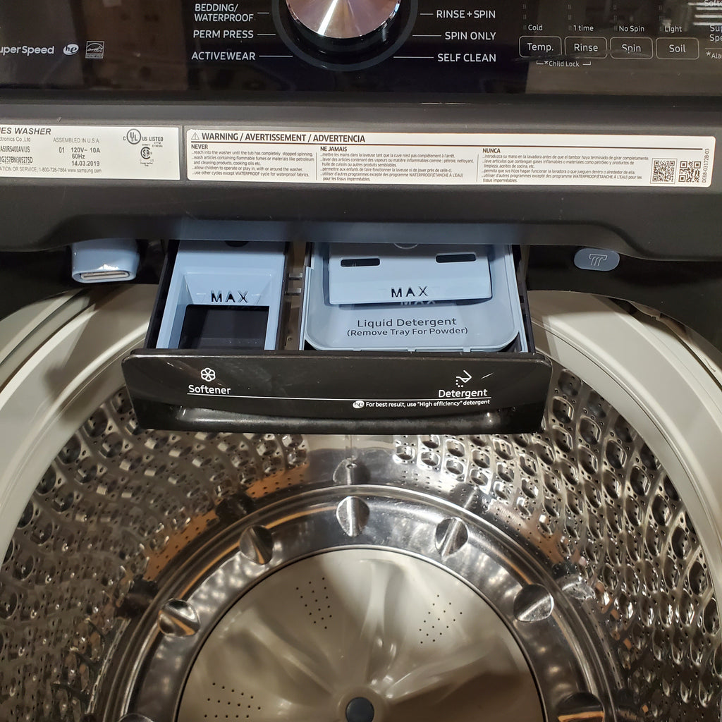 Pictures of Samsung 5.0 cu. ft. Energy Star Top Load Washer with Active Water Jet in Black Stainless Steel 1CR03094 - WA50R5400AV - Certified Refurbished - Neu Appliance Outlet - Discount Appliance Outlet in Austin, Tx